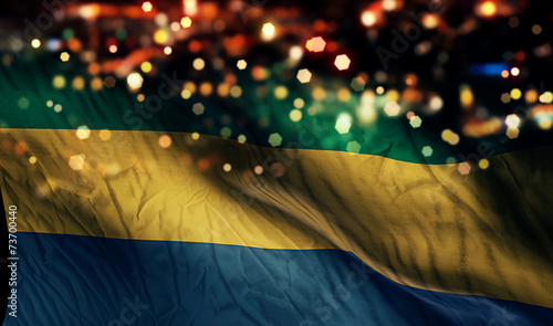Gabon National Flag Light Night Bokeh Abstract Background photo