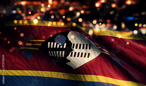 Swaziland National Flag Light Night Bokeh Abstract Background photo