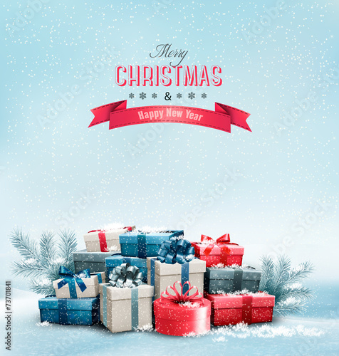 Holiday Christmas background with gift boxes. Vector.