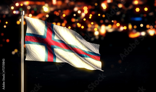 Faroe Islands National Flag City Light Night Bokeh Background 3D