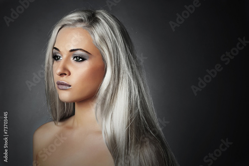 beautiful young woman with silver hair.girl.Beauty salon