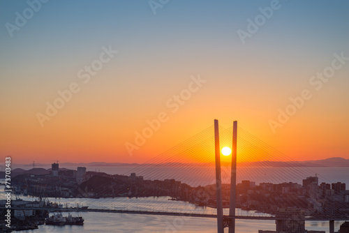 Bild auf Leinwand Vladivostok cityscape, sunset view.