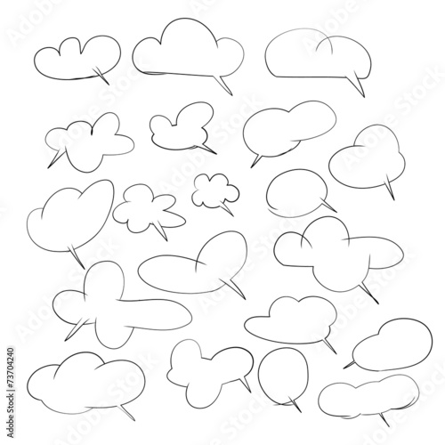 Hand drawing set of cloud for adding text or speech