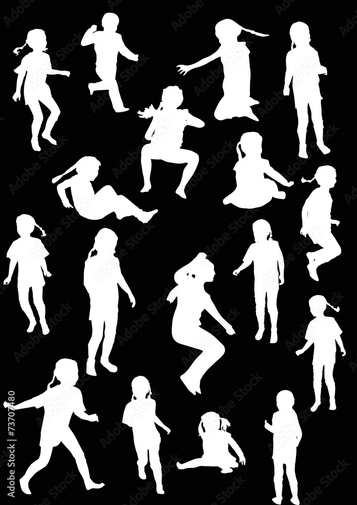 seventeen child silhouettes collection isolated on black