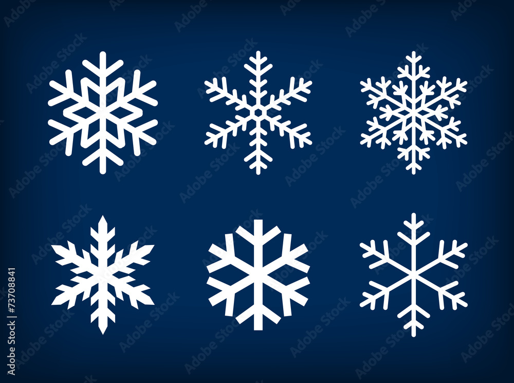 white snowflakes on dark blue background - obrazy, fototapety, plakaty 