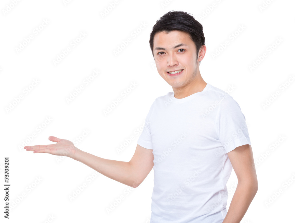 Asian man hand with blank sign