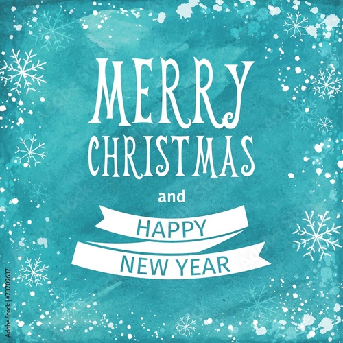 Greeting watercolor Card. Merry Christmas lettering. Vector