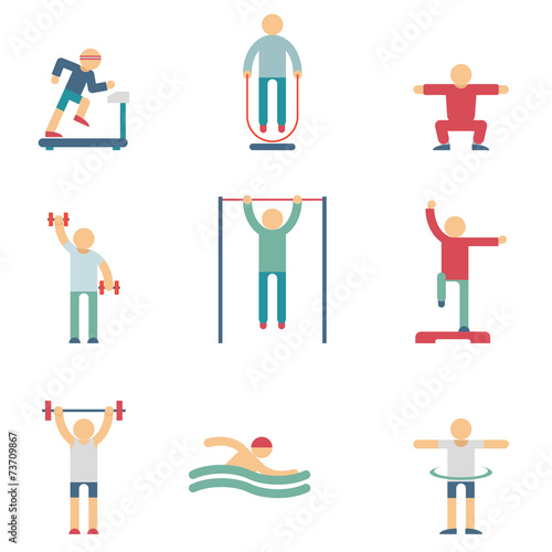 Fitness people color icons