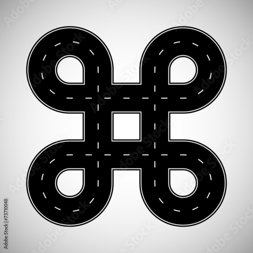 Asphalt road black color with white intermittent marking