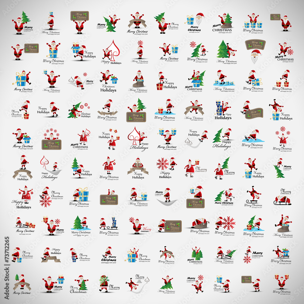 Christmas Icons And Elements Set - Isolated On Gray Background Christmas Icons And Elements Set - Isolated On Gray Background