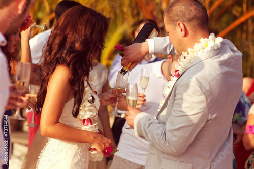 Happy bride and groom on their wedding day