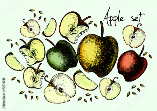 Set of drawing apples