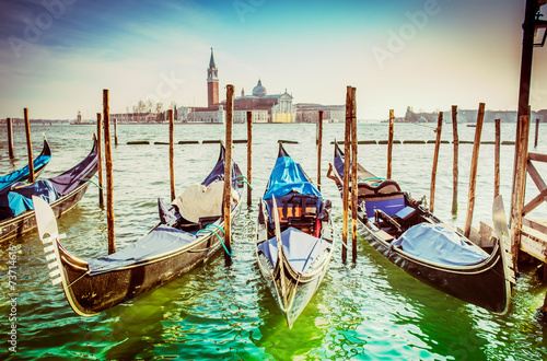 Gondolas at the  Piazza San Marco, Venice © bedya