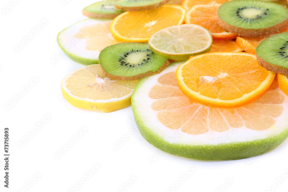 Sliced citrus isolated on white close up
