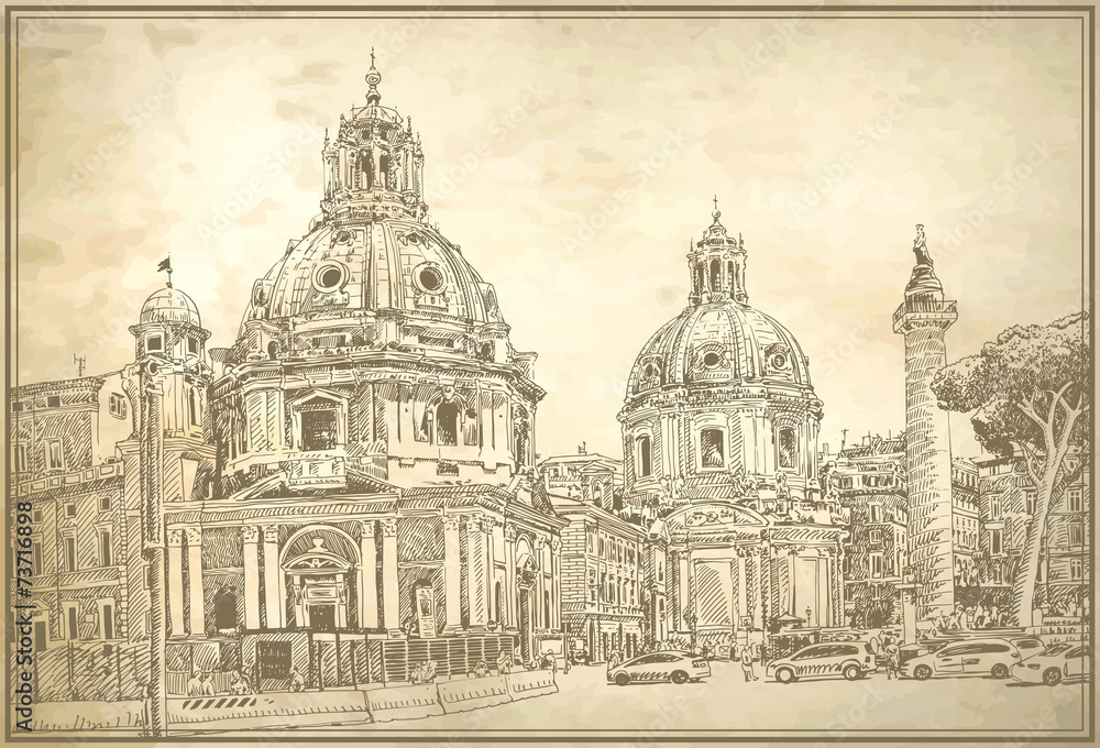 original digital drawing of Rome Italy cityscape
