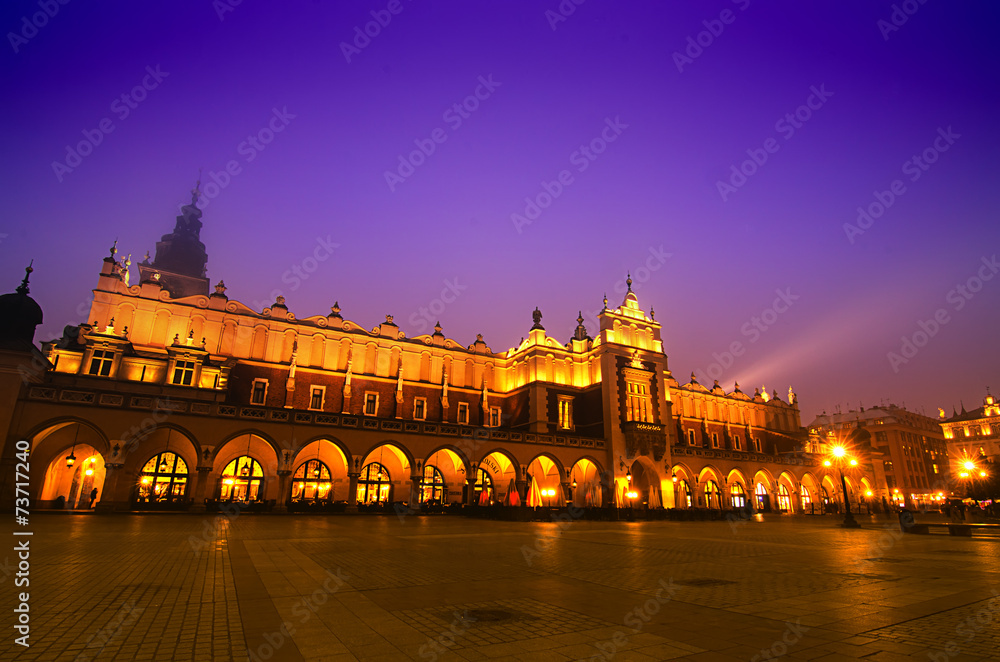 Market square in Cracow at night