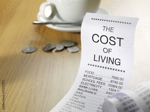 Cost of living and running home finances on a printout