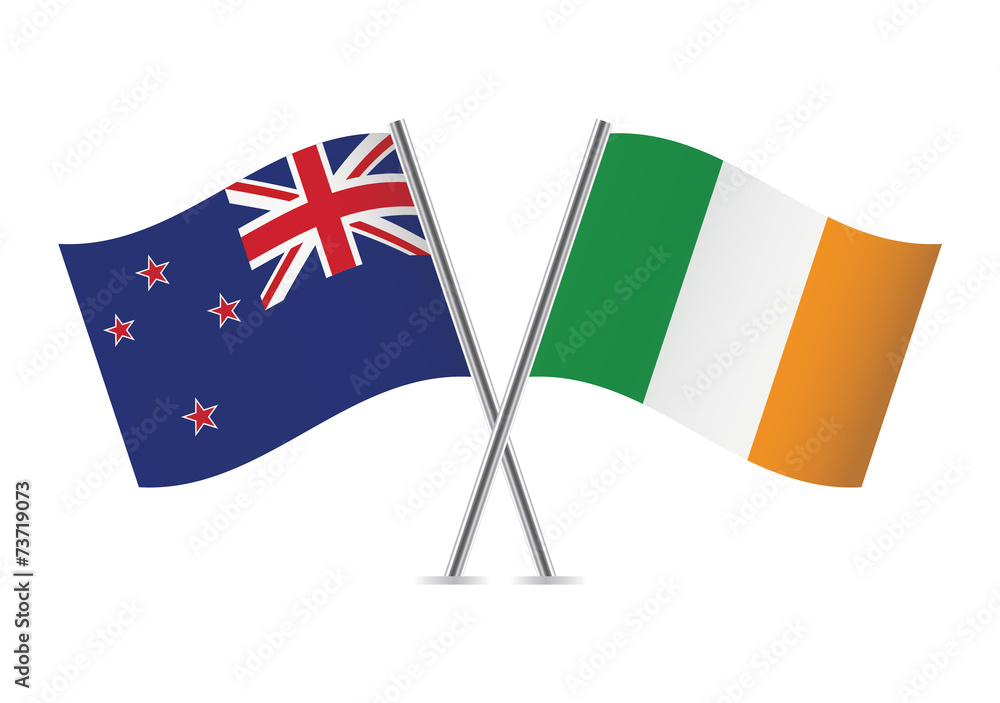 Irish and New Zealand flags. Vector illustration. Irish and New Zealand flags. Vector illustration.