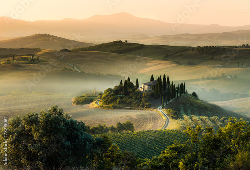 Tuscany italy foggy morning hill panorama