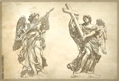 digital drawing  marble statue of two angels