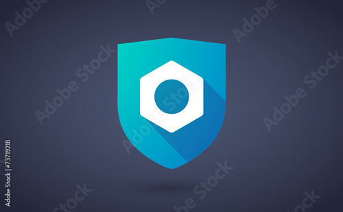 Long shadow shield icon with a nut