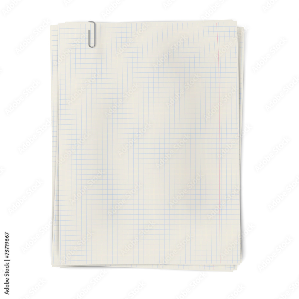 Clipped pile of squared sheets of paper isolated on white Clipped pile of squared sheets of paper isolated on white
