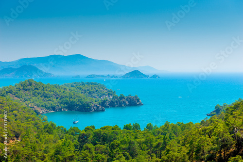 stunning seascape and pine forests on the mountains © kosmos111