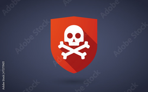 Long shadow shield icon with a skull