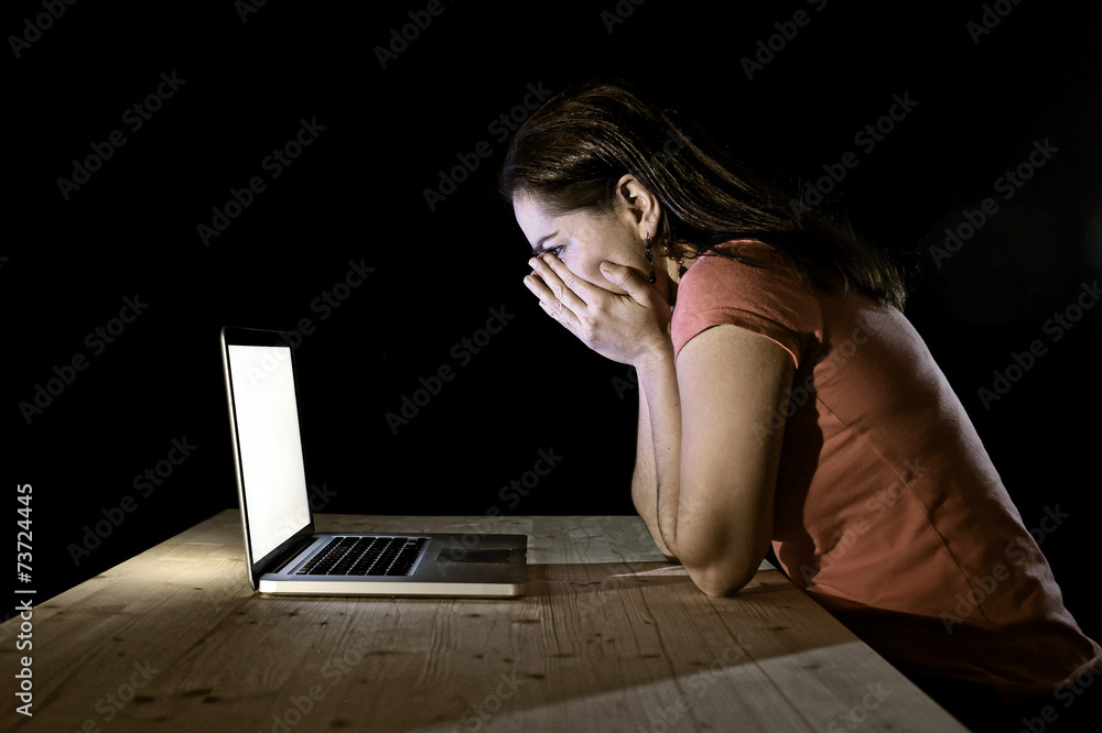 worker or student woman working computer late night in stress worker or student woman working computer late night in stress