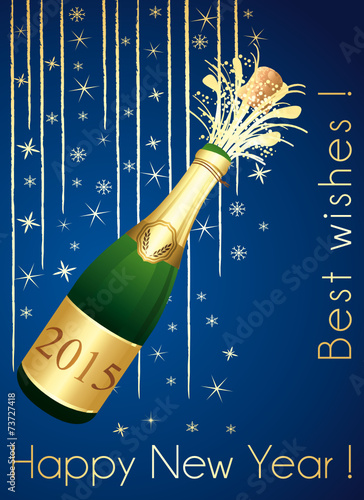 Gold and blue greeting card. Happy New Year !