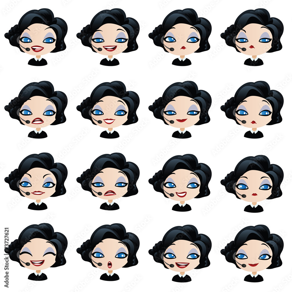 Female avatar manager with headset set of expressions Female avatar manager with headset set of expressions