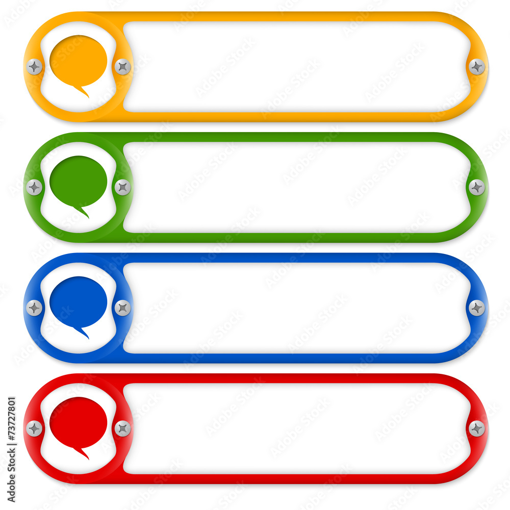 four frames with screws and speech bubble