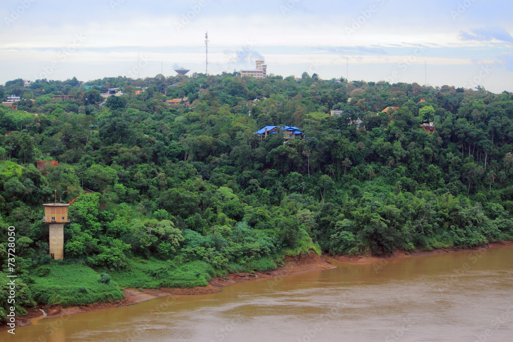 Fototapeta premium view of river Iguazu from international bridge between Brazil