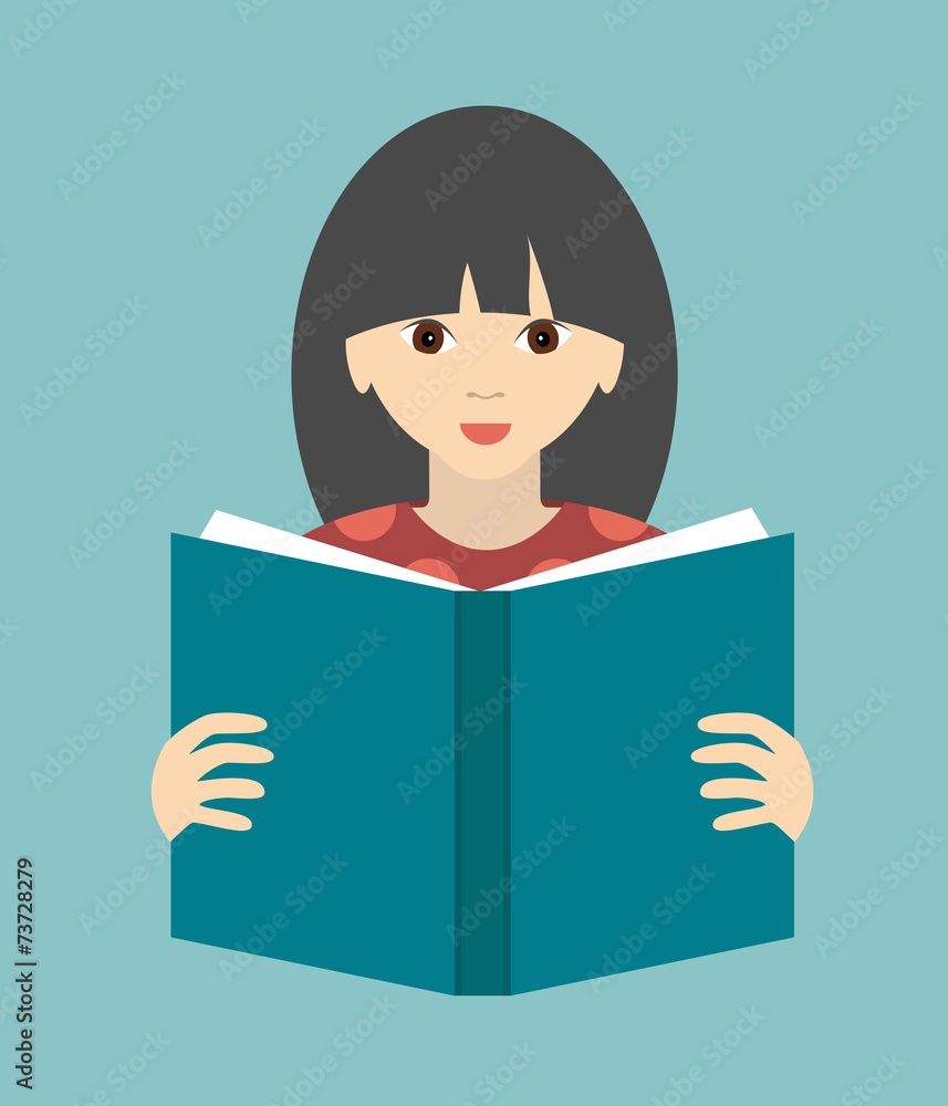 Girl reading a book. Flat vector.