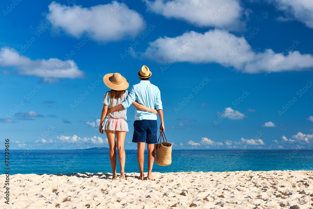 Couple on a beach at Seychelles Couple on a beach at Seychelles