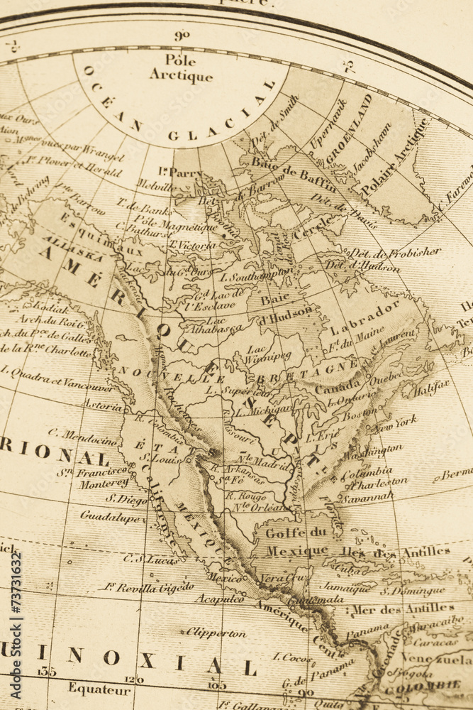古い世界地図　北米