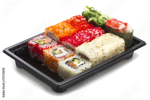 Set of sushi in black plastic box