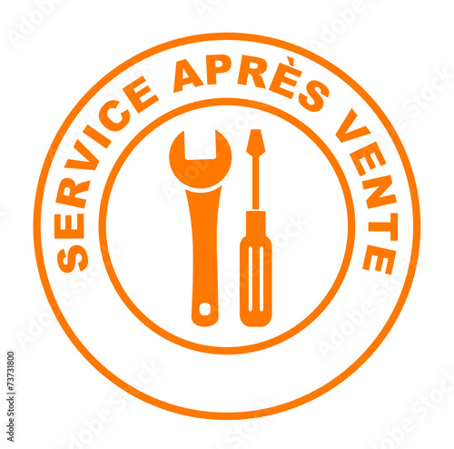 service après vente sur bouton web rond orange