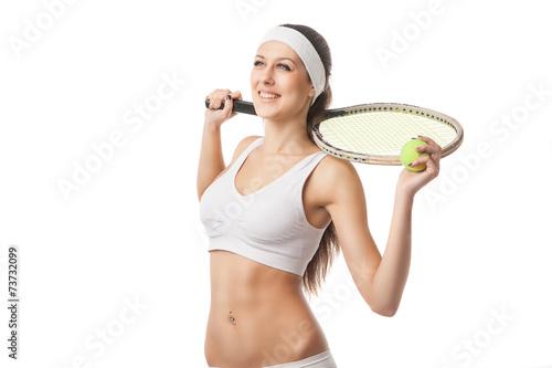 Successful sportswoman with racket Isolated © julenochek