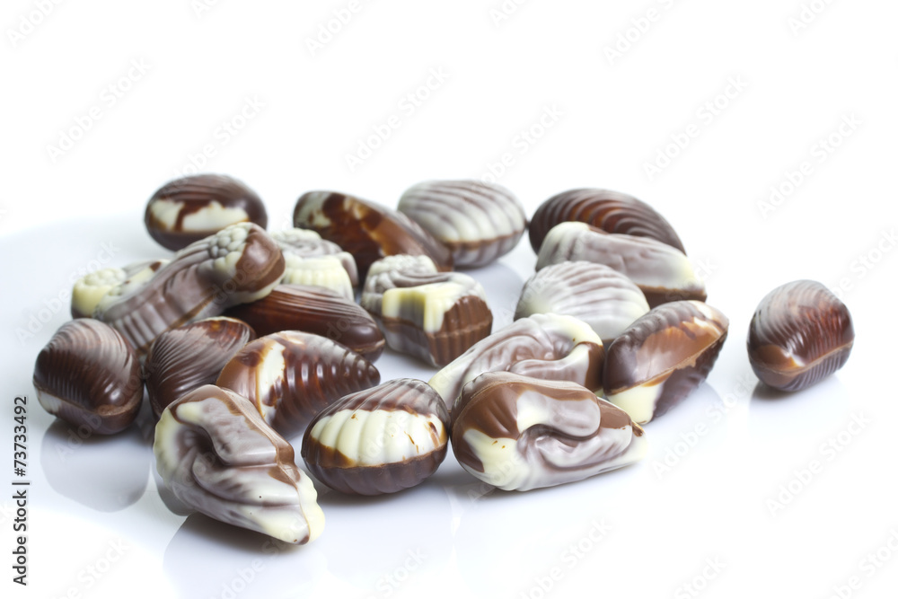 chocolate seashells isolated on white