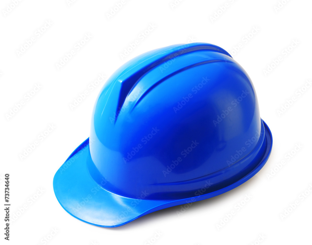 Blue safety helmet on white, hard hat isolated clipping path. Blue safety helmet on white, hard hat isolated clipping path.