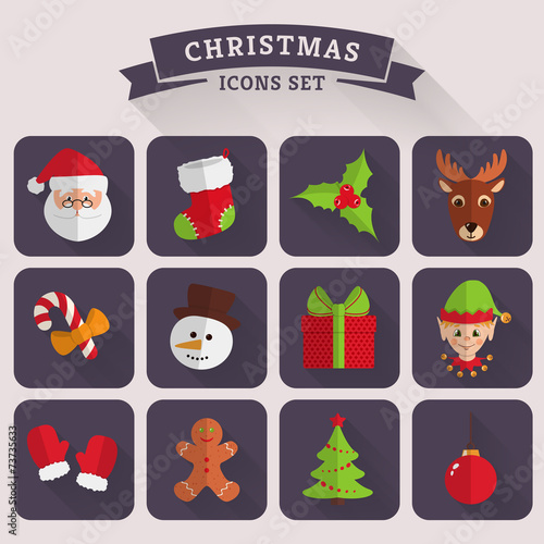 Christmas flat icons. Vector set.