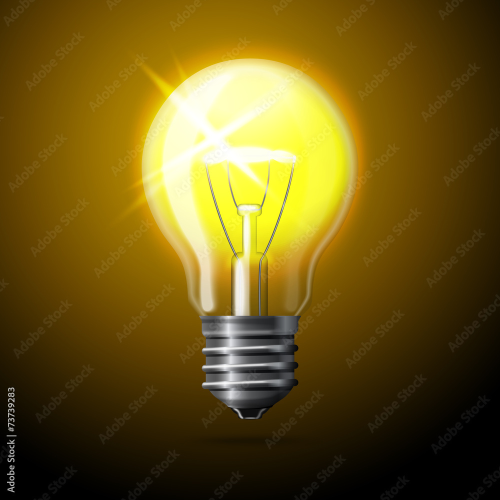 Vector realistic glowing light bulb on dark background. Vector realistic glowing light bulb on dark background.