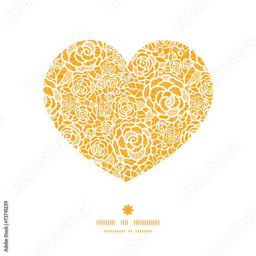 Vector golden lace roses heart silhouette pattern frame