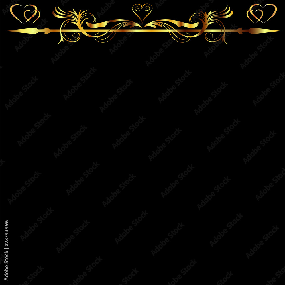 Gold Hearts and Floral Design Over Black Gold Hearts and Floral Design Over Black