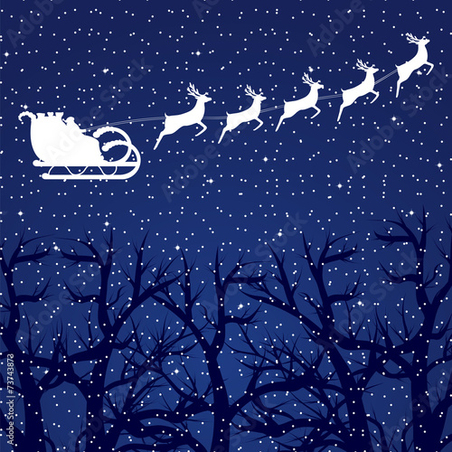 Santa Claus rides on the server of reindeer in the forest