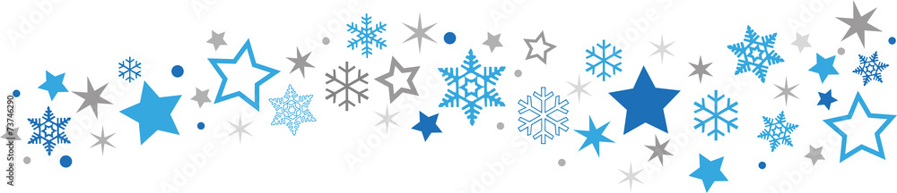 Schneeflocken Sternenband blau-grau - obrazy, fototapety, plakaty 