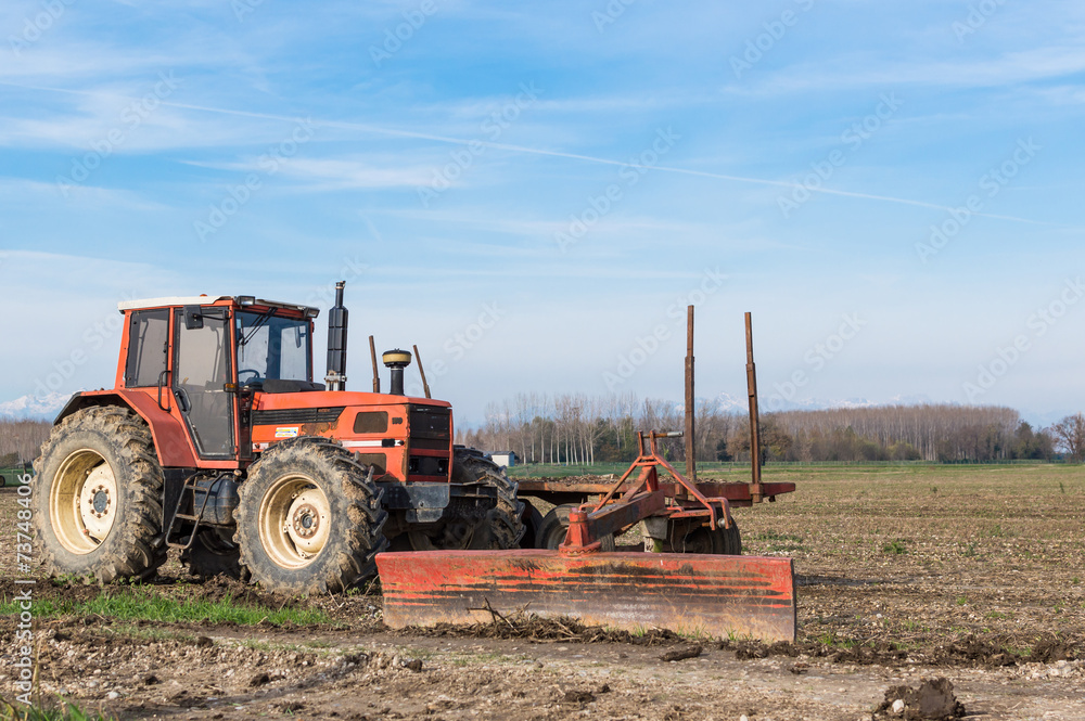 Agricultural Landscape with farm tools Agricultural Landscape with farm tools