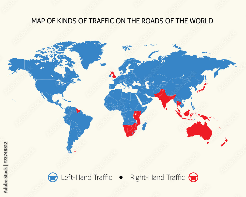Map of kinds of traffic on the roads of the world
