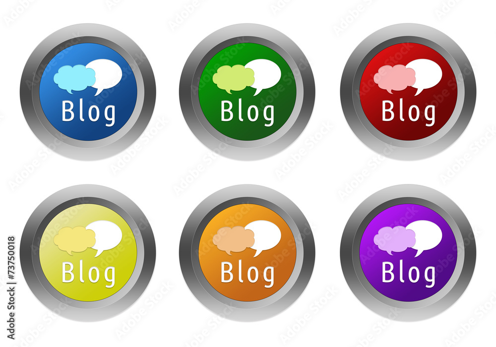 Set of rounded colorful buttons with blog symbol Set of rounded colorful buttons with blog symbol